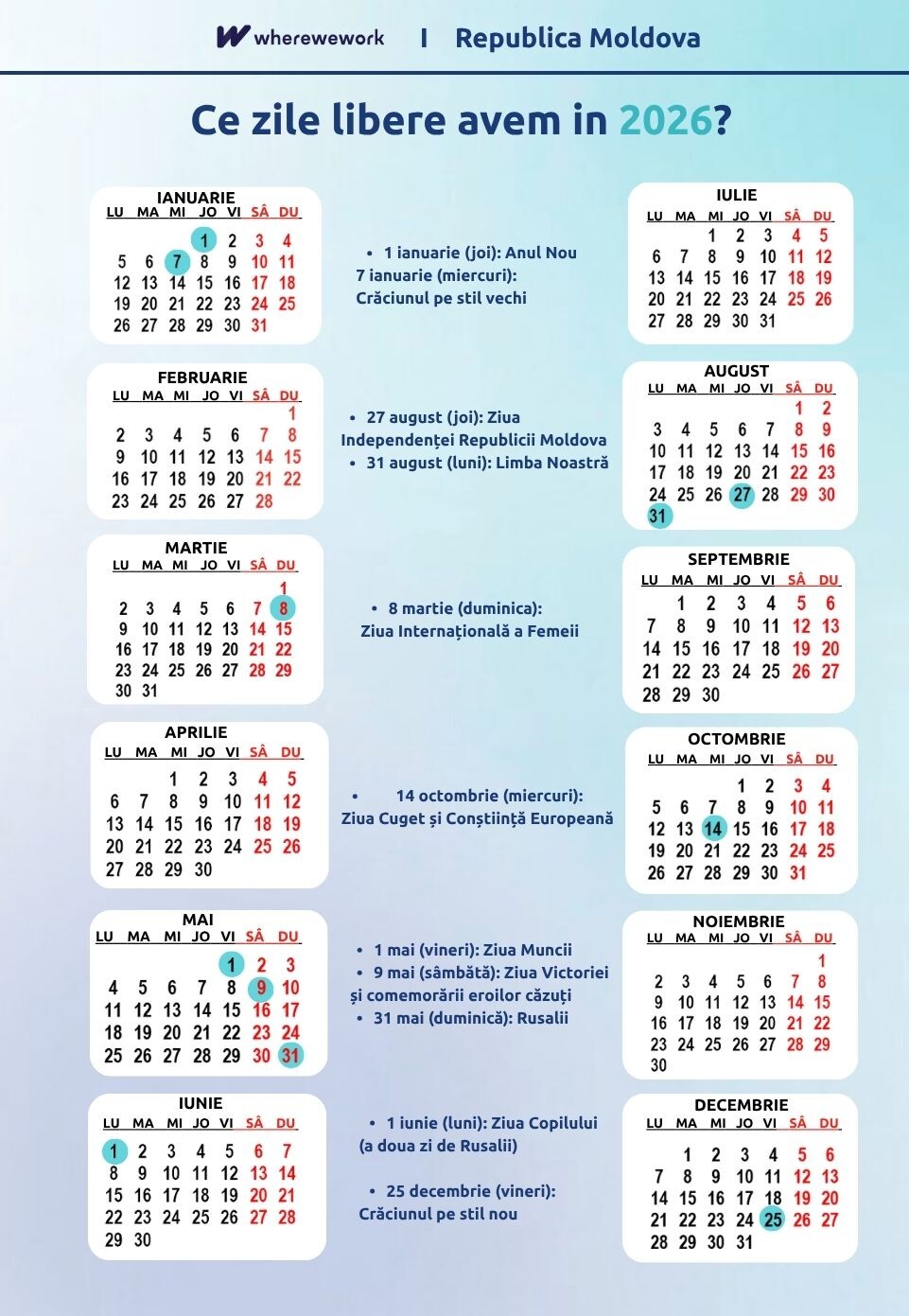 Zile libere legale Republica Moldova